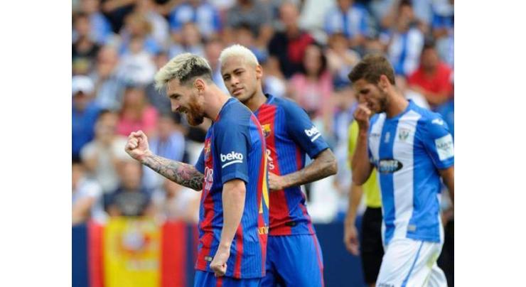 Football: Messi double leads five-star Barca past Leganes 