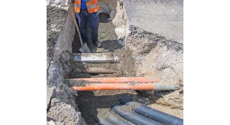 Construction work on laying of optical fiber cable b/w China, 