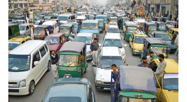 City chocked with traffic gridlock 