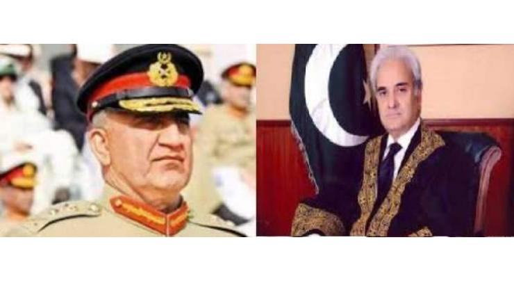 Chief of the Army Staff General Qamar Javed Bajwa calls on Prime Minister Justice (retd) Nasir ul Mulk