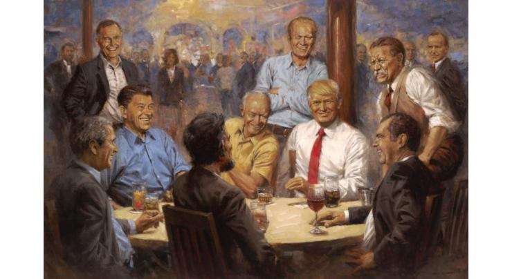 Trump hangs painting of self at bar with Republican presidents
