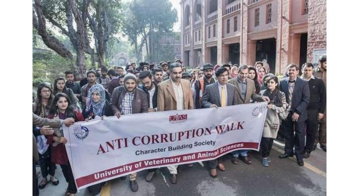 University of Veterinary and Animal Sciences Lahore organises walk to create awareness against corruption
