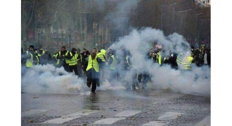 Paris Police Fire Water Cannon at Yellow Vest Protesters