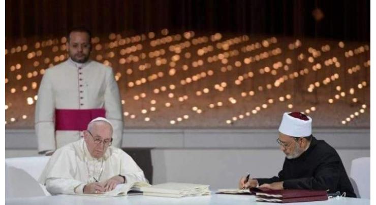 In presence of Mohamed bin Zayed, Pope Francis and Grand Imam of Al Azhar sign Special Olympics ball