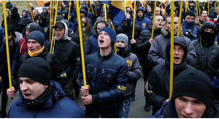 Ukrainian Nationalists Hurl Stuffed Pigs at President's Administration in Anti-Graft March