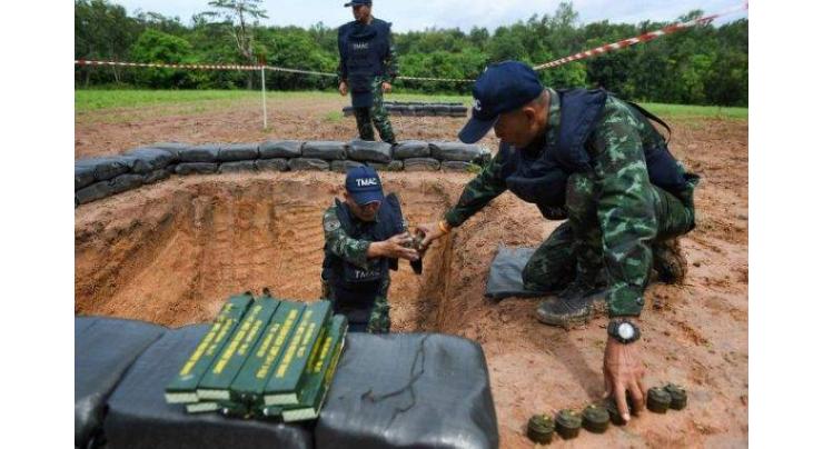Thai army destroys thousands of landmines in jungle
