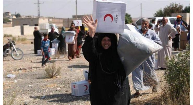 Turkish Red Crescent Delivers Aid to Residents of Syrian Tal Abyad Affected by Hostilities