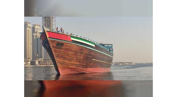 A mighty dhow sails off the shore of Dubai, recognised as the world’s largest