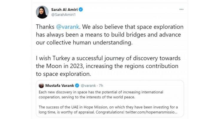 UAE minister thanks Turkish counterpart on Hope Probe success, wishes Turkey successful Moon mission in 2023