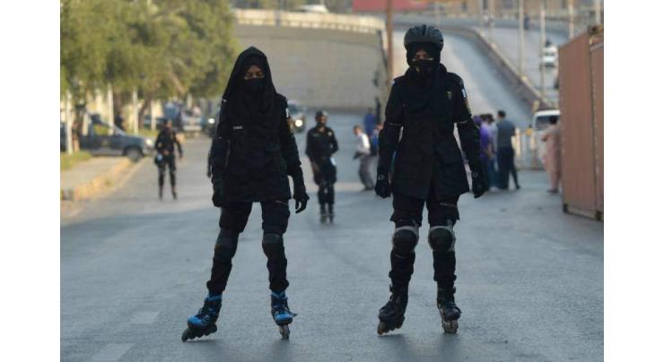 Skating Commandos perform duty for PSL 6 in Karachi