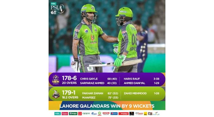 PSL 6: Lahore Qalandars beat Quetta Gladiators by nine wickets