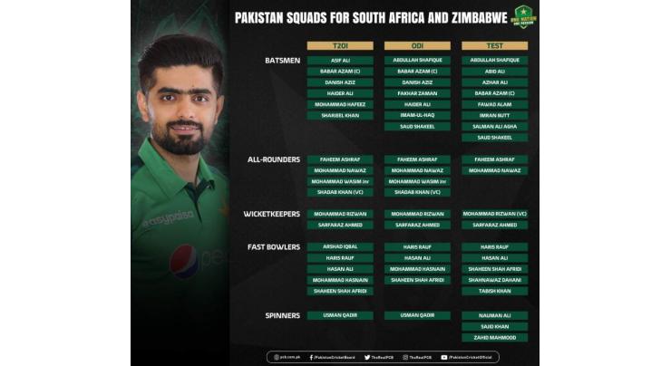Pakistan squads for South Africa and Zimbabwe announced