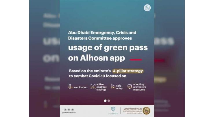Abu Dhabi Emergency, Crisis and Disasters Committee approves usage of green pass on Alhosn app