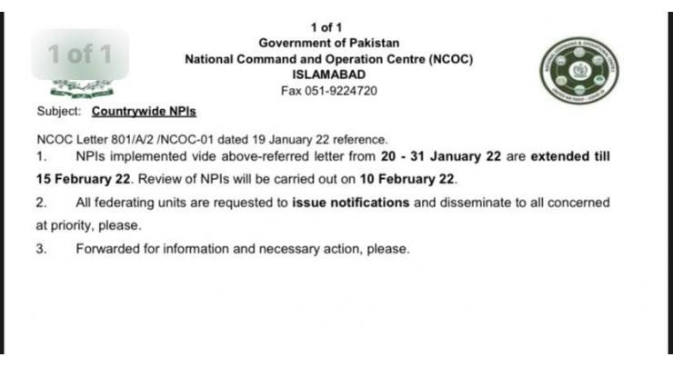 NCOC extends existing NPIs till 15 Feb
