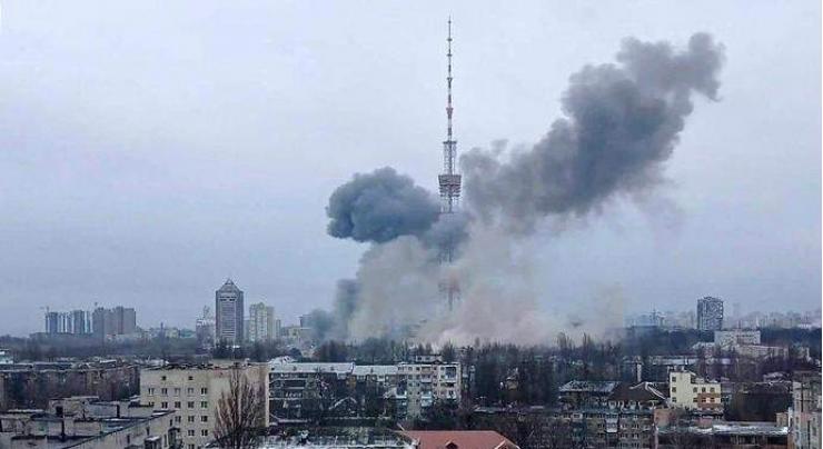 Ukraine accuses Russia of air strikes on housing block, TV tower

