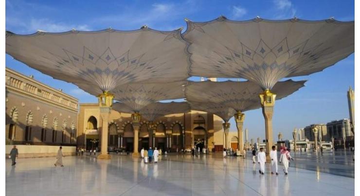 250 electric umbrellas, marble flooring help keep worshippers cool at Prophet's Mosque in Madinah
