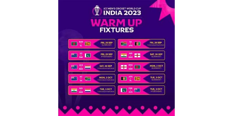 ICC Cricket World Cup 2023 Warm-Up Matches Schedule, Fixtures, Venues, TimeTable