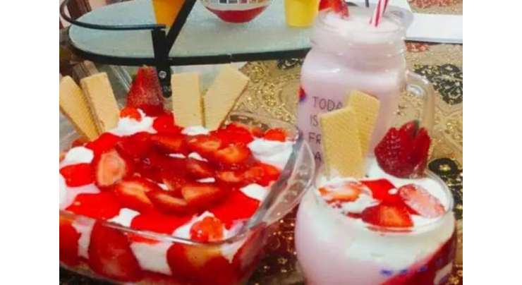 Strawberry Jelly Cream Custard Recipe In Urdu