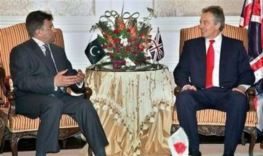 لاہور، ٹونی بلئیر اور صدر مشرف کے درمیان ملاقات کا ایک منظر۔
