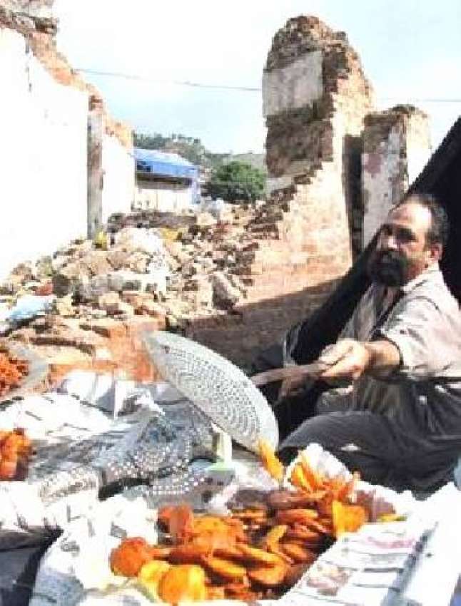مظفر آباد، زلزلے سے متاثرہ علاقے میں ایک شخص اپنی تباہ شدہ ..