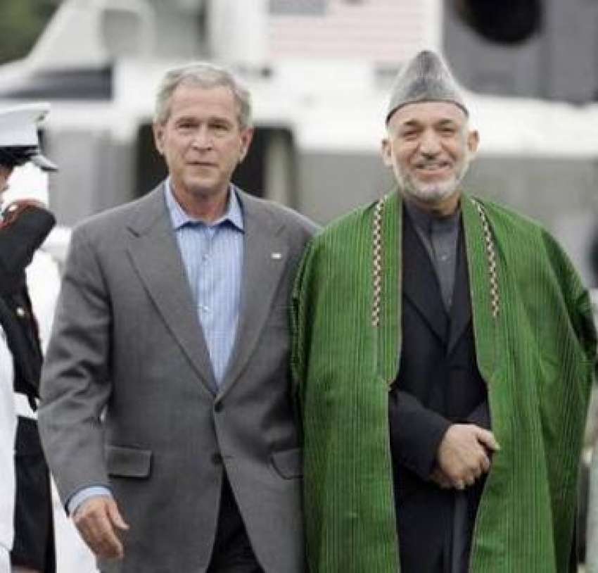 کیمپ ڈیورڈ، افغان صدر حامد کرزئی اور امریکی صدر جارج بش ..