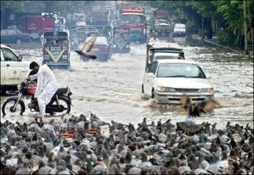 کراچی، شدید بارشوں کے باعث سڑکوں پر کھڑا پانی شہریوں کیلئے ..