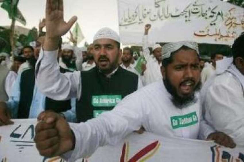 کراچی،سنی تحریک کے کارکن طالبان اور امریکہ کے خلاف احتجاجی ..