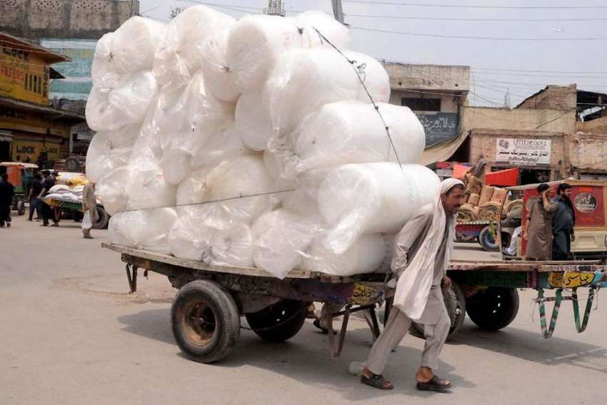 راولپنڈی: ایک محنت کش ہتھ ریڑھے پر بھاری سامان رکھے اپنی ..