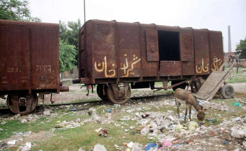 لاہور: ریلوے ٹریک پر کھڑے ٹرین کے ڈبوں کے ساتھ مقامی لوگوں ..