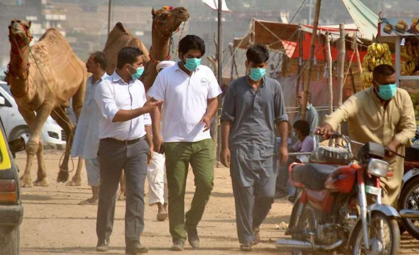 راولپنڈی: گانگو وائرس سے حفاظت کے لیے مویشی منڈی میں شہری ..
