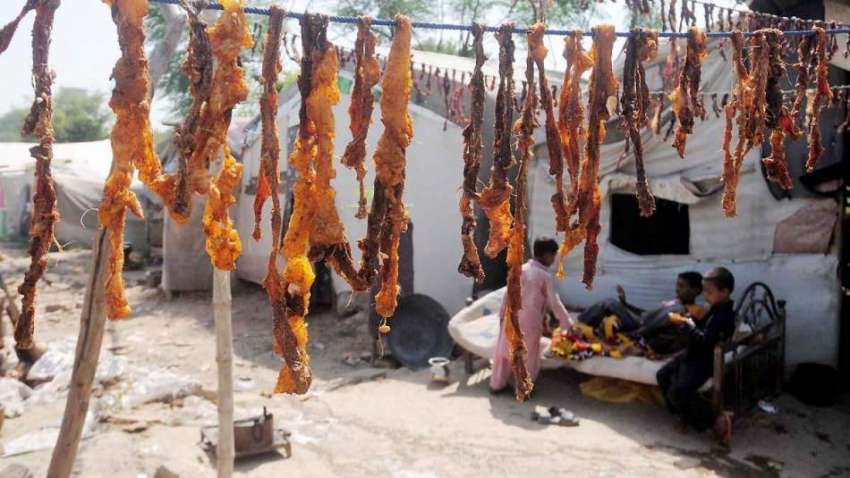 راولپنڈی: خانہ بدوش افراد نے گوشت محفوظ کرنے کے لیے دھوپ ..
