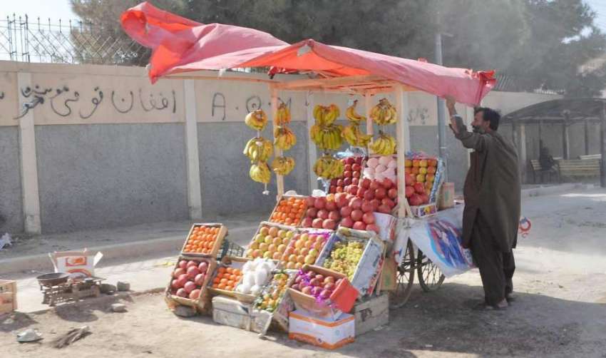 کوئٹہ: ایک پھل فروش سڑک کنارے سٹال لگائے خریداروں کے انتظار ..