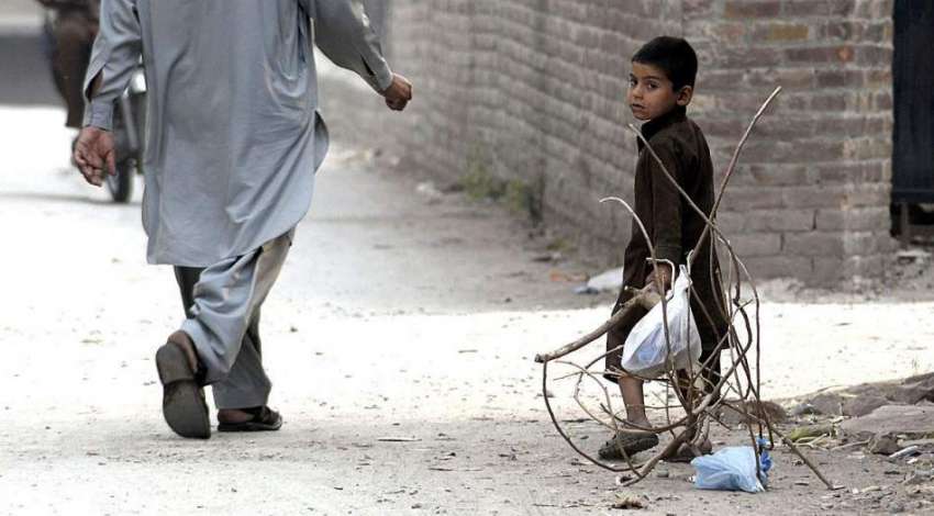 راولپنڈی: خانہ بدوش بچہ خشک ٹہنیاں اٹھائے جا رہا ہے۔