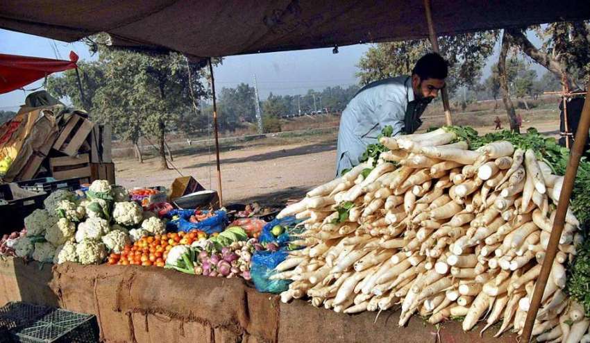 اسلام آباد: دکاندار فروخت کے لیے سبزی سجا رہا ہے۔