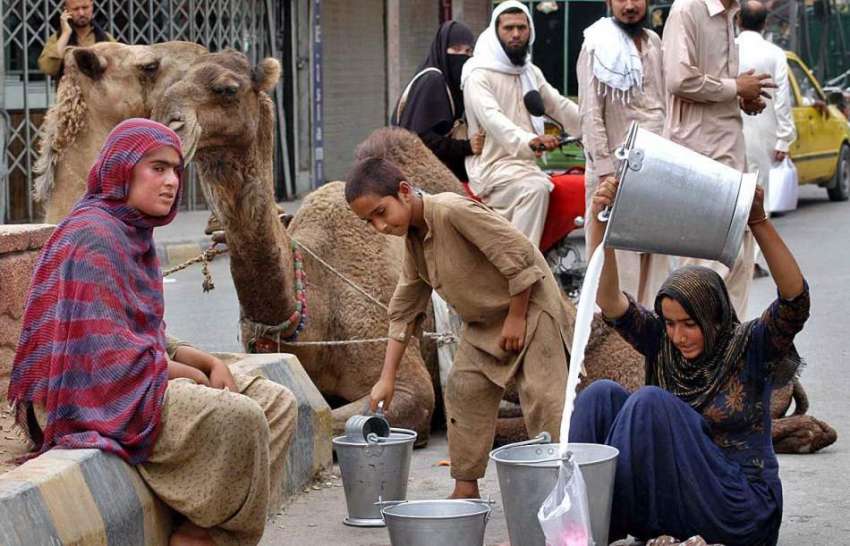 راولپنڈی: خانہ بدوش خواتین اونٹی کا دودھ فروخت کر رہی ہیں۔