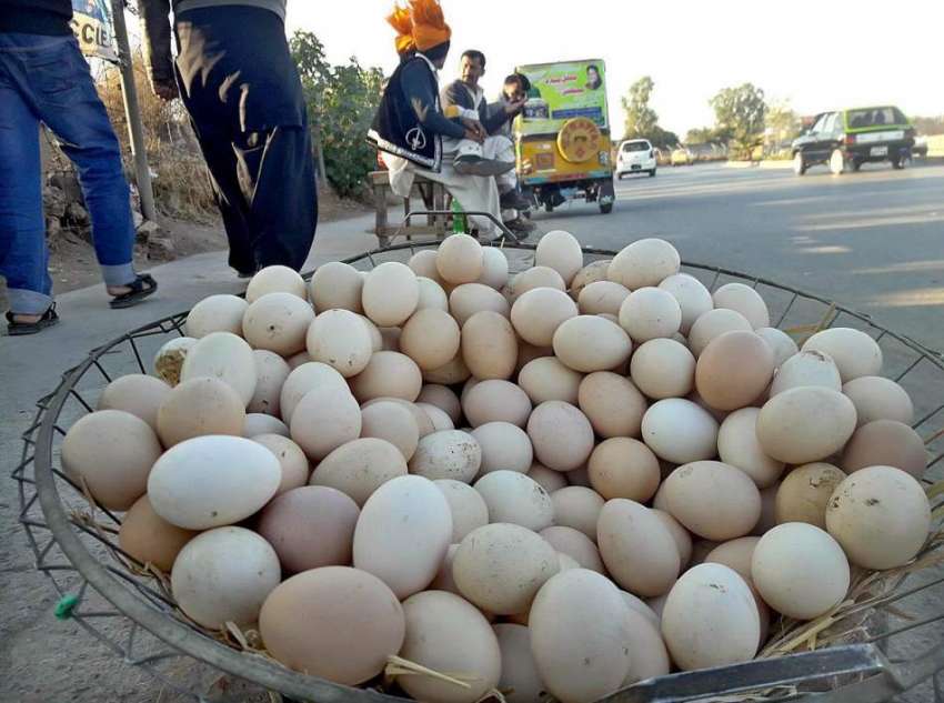راولپنڈی: ایک شخص سڑک کنارے انڈے فروخت کر رہا ہے۔