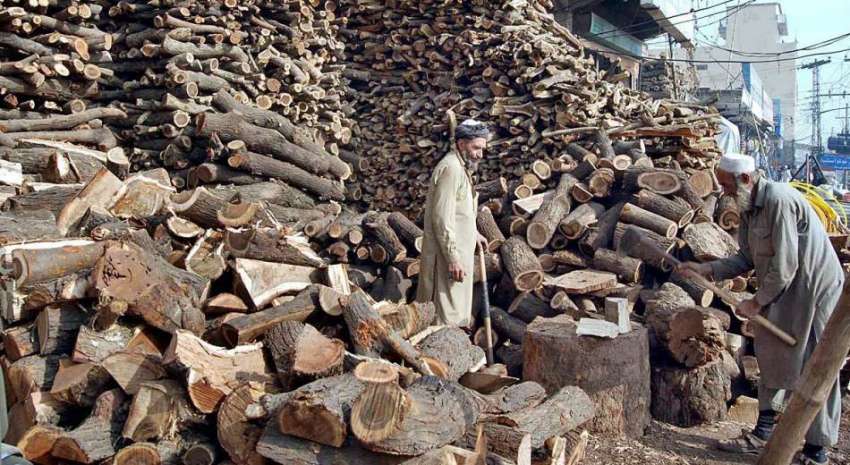 اسلام آباد: ایک معمر محنت کش ٹال پر لکڑیاں کاٹ رہا ہے۔