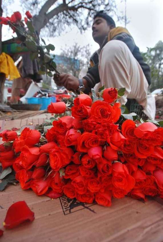 اسلام آباد: ایک نوجوان پھولوں کے گلدستے فروخت کر رہا ہے۔