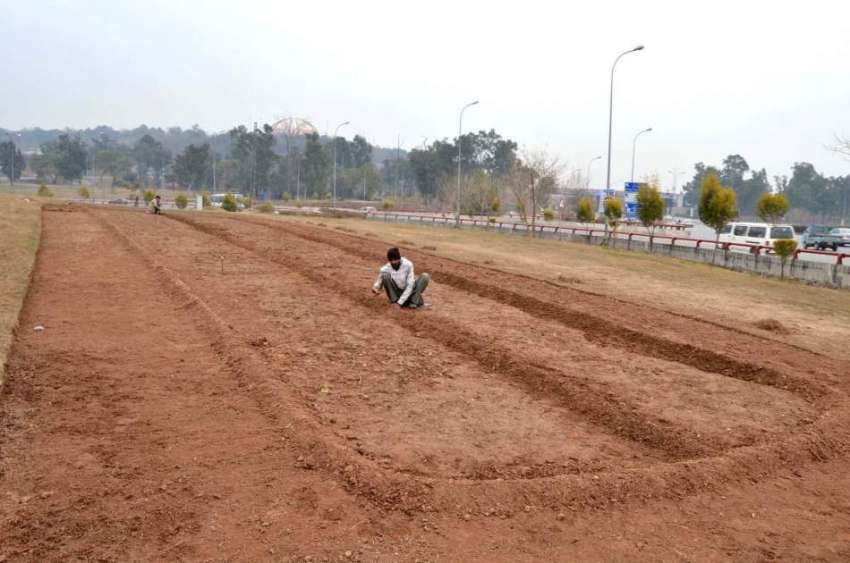 اسلام آباد: سی ڈی اے کا اہلکار نئے پودے لگانے کے لیے کیاری ..