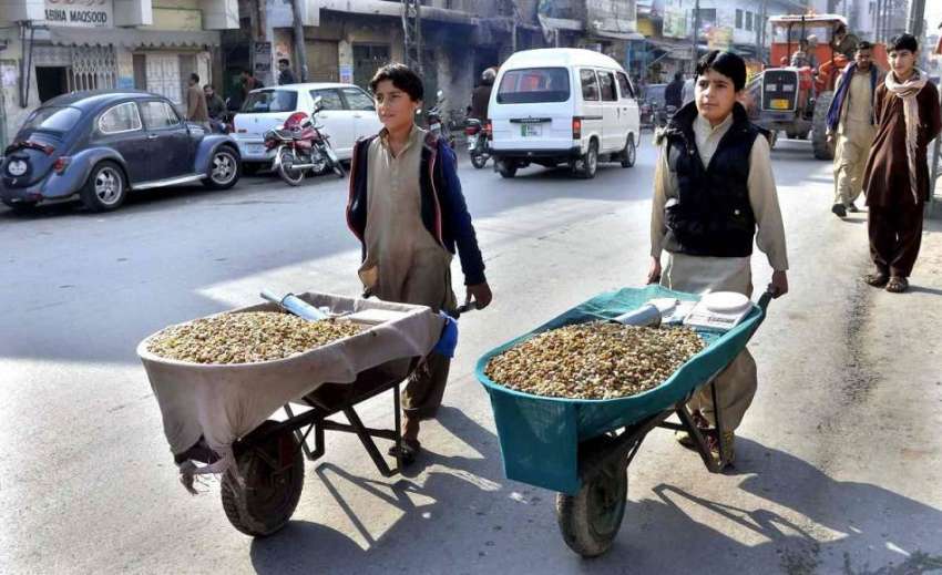 راولپنڈی: دو ریڑھی بان ہتھ ریڑھی پر خشک میوہ جات رکھے فروخت ..
