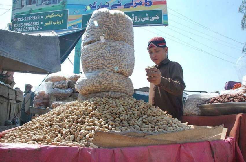 پشاور: ایک ریڑھی بان خشک میوہ جات فروخت کر رہا ہے۔