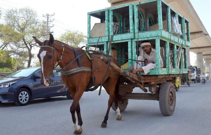 لاہور: ایک مزدور گدھا ریڑھی پر ائیرکولروں کی باڈیاں رکھے ..