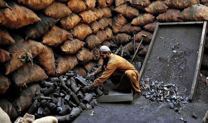 راولپنڈی: محنت کش ٹال پر کوئلے چن رہا ہے۔