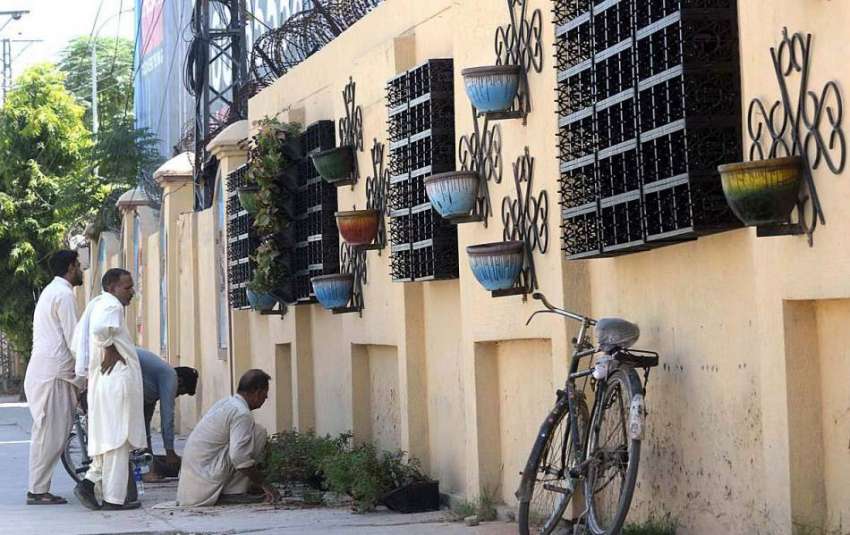 راولپنڈی: پی ایچ اے کے اہلکار موسمی پودے لگا رہے ہیں۔