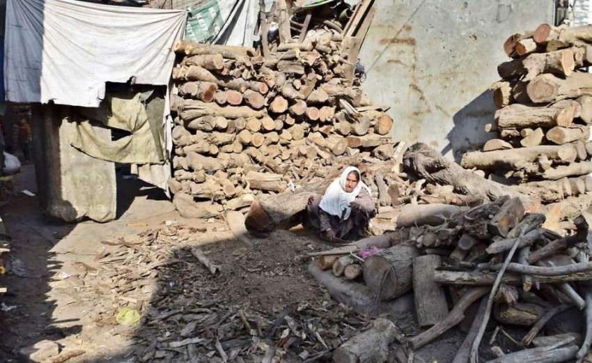 لاہور: سوئی گیس کی بندش کے باعث ایک خاتون لکڑیاں کے ٹال پر ..