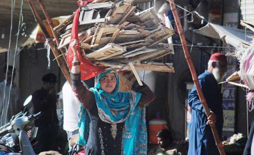 لاہور: ایک خاتون گھر کا چولہا جلانے کے لیے لکڑیاں اکٹھی کر ..