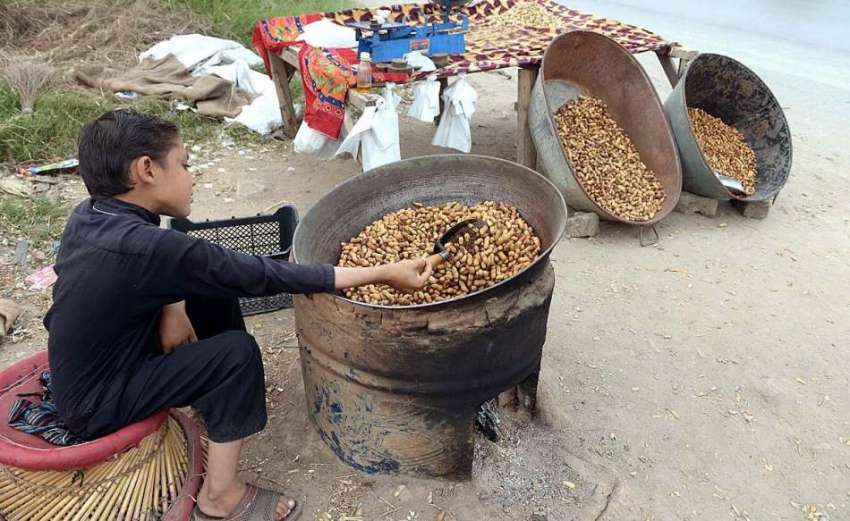 راولپنڈی: کمسن محنت کش گاہکوں کو متوجہ کرنے کے لیے مونگ پھلی ..