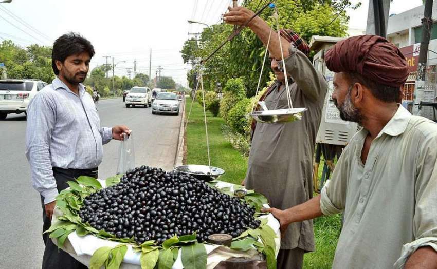 لاہور: شہری پھل فروش سے جامن خرید رہا ہے۔