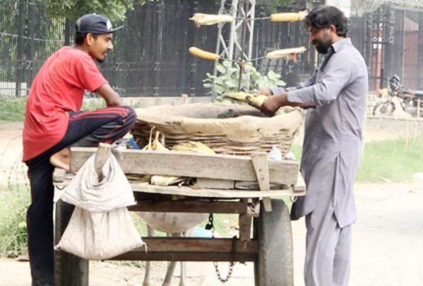 لاہور: سڑک کنارے ایک محنت کش ریڑھی پر سٹے فروخت کر رہا ہے۔