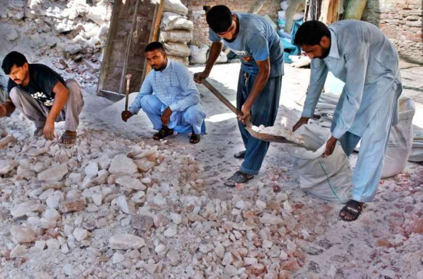 لاہور: مزدور نمک کاٹنے کے کام میں مصروف ہیں۔